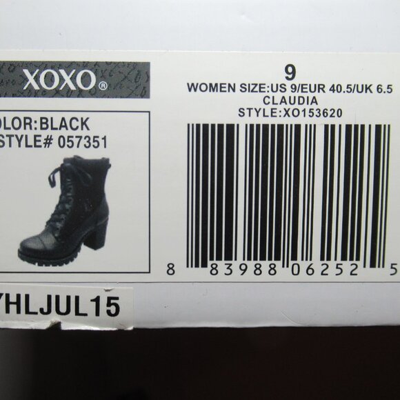 XOXO Black Lace-Up Ankle Boots Size 9 Worn Once Combat Pleather & Fabric Claudia - Picture 15 of 15